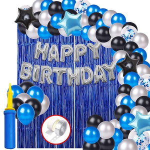 Party Propz Blue Birthday Decoration Items - 60 Pcs, Happy Birthday Decorations For Boys, Husband|Blue Birthday Decoration Items For Husband, Boy|Foil, Metallic Balloons, Curtains For Decoration Kit