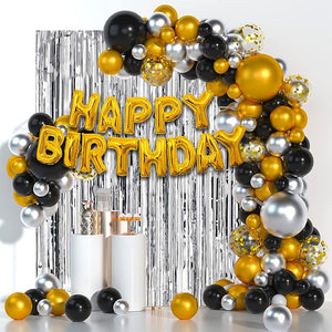 Party Propz Golden Black and Silver Rubber Balloon Birthday Decorations Items - 53Pcs Combo For Kids,Adult Birthday