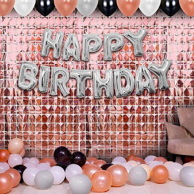 Party Propz Happy Birthday Banner (cardstock) Decoration Kit 32 Pcs Set for Husband Boys Balloons Decorations Items Combo With Golden Square Foil Curtain, Metallic Balloons