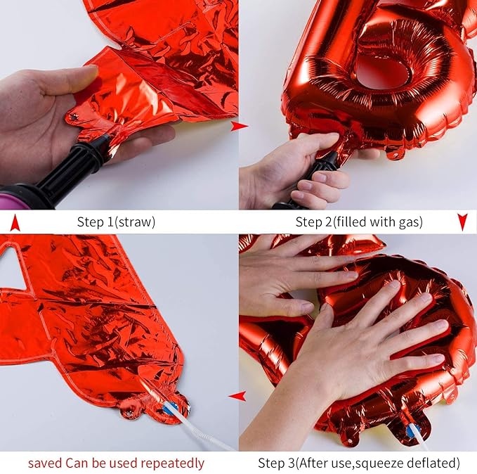 Party Propz Happy Birthday Red Foil Balloon Alphabet With Glue Dot for Decorations/Birthday Decoration Kit Items Combo Set/Ballon for Husband, Kids