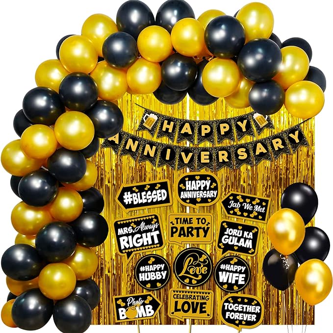 Party Propz Golden Anniversary Decoration Items Kit - 40Pcs Happy Anniversary Balloons | Anniversary Balloons for Decoration | Happy Anniversary Decoration | Happy Anniversary Banner