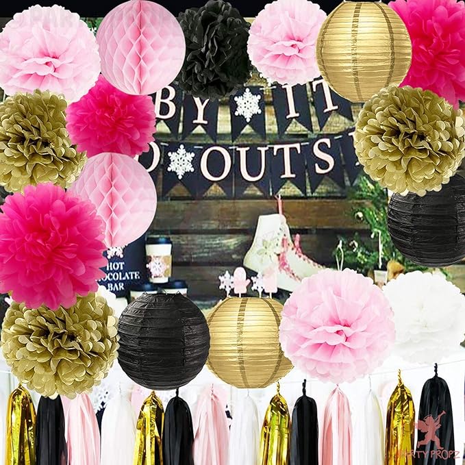 party propz 9 pcs 10 inch paper pom pom for girls birthday decoration-Multi color