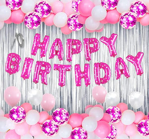 Party Propz Pink Balloons for Birthday Decoration - Set of 33 Pcs | Happy Birthday Decorations for Girls | Happy Birthday Foil Balloon | Pink And White Balloons for Birthday Decoration