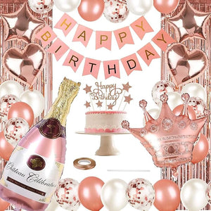 Party Propz Birthday Decoration Items For Girl - 36 Pcs, Rose Gold Birthday Decorations for Girls | Rose Gold Balloons | Birthday Decorations Kit | Happy Birthday Decorations For Wife | Foil Balloons