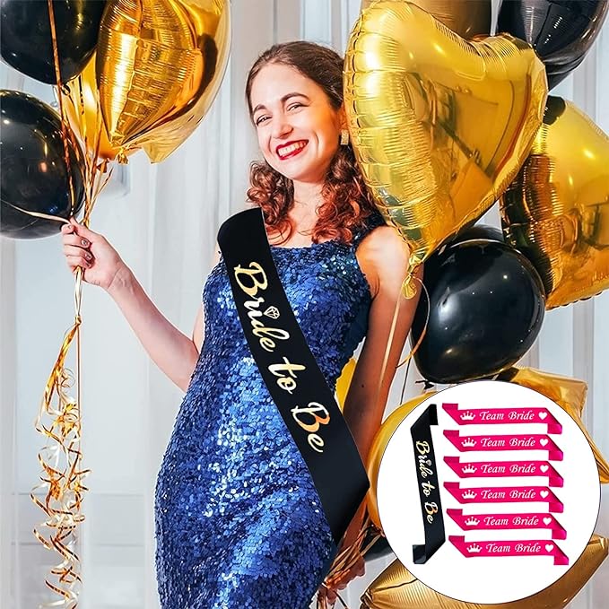 Party Propz Bride To Be Sash - 7 Pcs Set | Bride To Be Decoration Set Combo | Satin Sash | Bridal Shower Decorations Kit | Spinster Party Decorations For Women | Bride To Be Sash Bachelorette Party