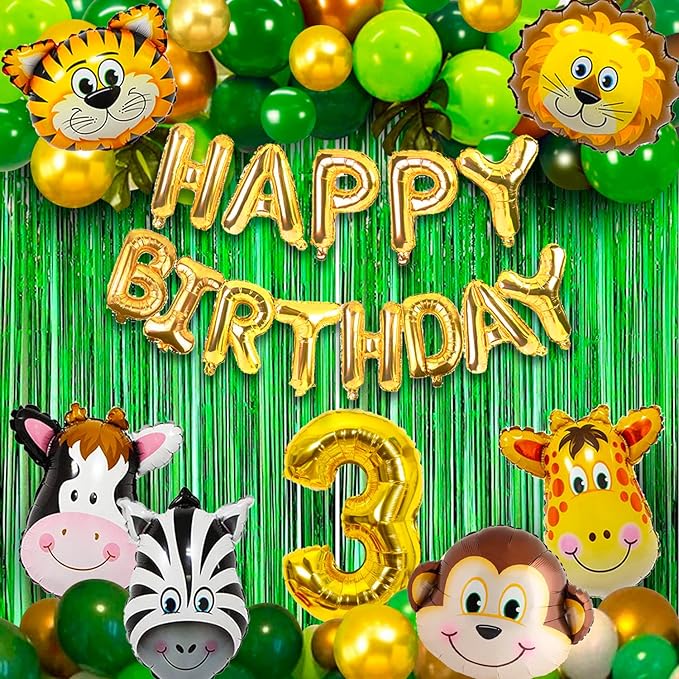 Party Propz 3rd Birthday Decoration Items For Boys Jungle Theme - 50Pcs Third Birthday Decoration - 3rd Birthday Party Decorations, Birthday Decorations kit for Boys 3rd birthday