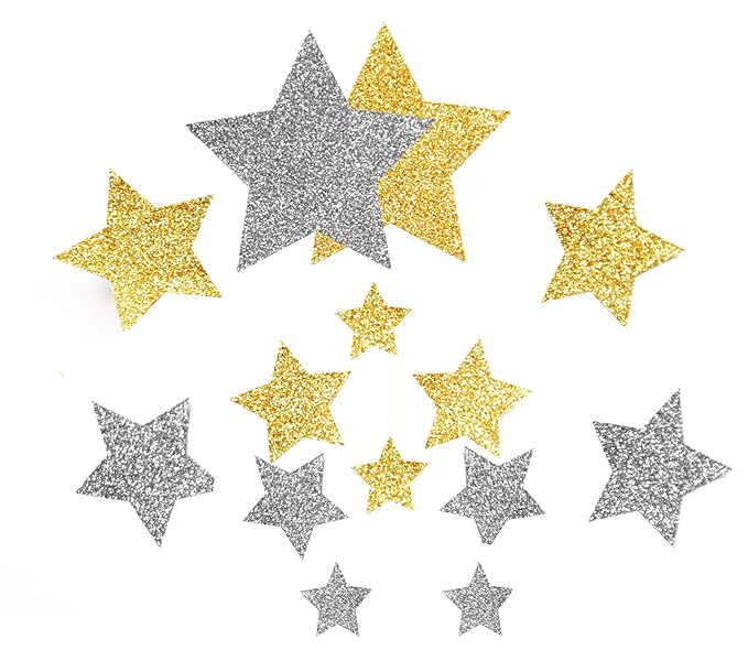 Party Propz Happy Birthday Cake Topper - Pack of 14Pcs | Golden Silver Glitter | Stars Cupcake Toppers for Kids Boy's Girls Adults | Birthday Decorations Items | Cake accessories, Cards, Tags