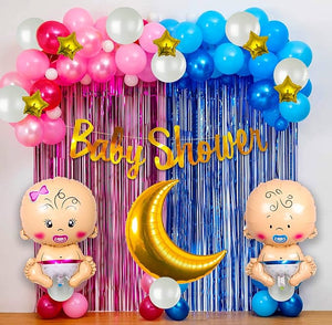 Party Propz Baby Shower Decorations Item Combo Set-61Pcs Baby Shower letter foil banner, Latex, Star Foil Balloon With Moon Foil Balloon For Maternity, Pregnancy Photoshoot Material Items Supplies