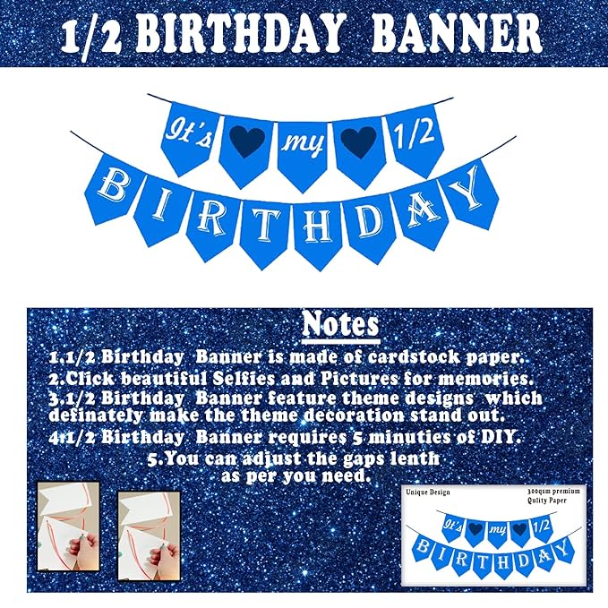 Party Propz Half Birthday Decorations For Baby Boy Combo- 48Pcs Items Set For 6 Months Birthday Decorations For Girl - 1/2 Birthday Decorations For Girls - Half Bday Banner (cardstock), Balloons, Foil