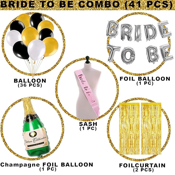 Party Propz Bride to Be Decoration Set Combo - 41pcs Bridal Shower Decorations Kit | With Bride to Be Sash, Champaign Foil Balloon | Bachelorette Party Decorations | Bride to Be Decoration