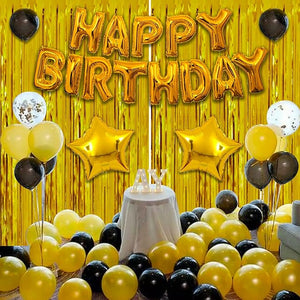 Party Propz Golden Birthday Decoration Items Combo Set For Kids Wife - Happy Birthday Foil Balloon, Metallic Star Foil Balloons, Foil Curtain For Birthday Decorations Celebrations - 75Pcs