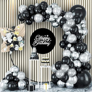 Party Propz Black Balloons for Decoration - Pack of 50 Black & Silver Metallic Balloons