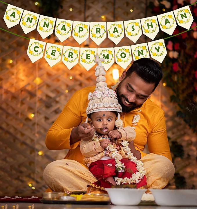 Party Propz Shubh Annaprashan Banner - Baby Rice Ceremony Decorations Items | Annaprashan Decoration Items | Rice Ceremony Banner | Annaprashan Decoration Backdrop | Rice Feeding Ceremony Decoration