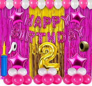 Party Propz 2Nd Birthday Foil, Rubber, Latex Decoration Items For Girls -63Pcs Pink & Gold Decoration-2Nd Birthday Party Decorations, Birthday Decorations Kit For Girls 2Nd Birthday