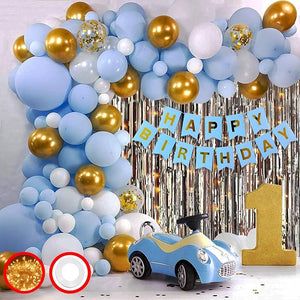 Party Propz Happy Birthday Banner (cardstock) Decoration Kit - 33Pcs Set for Boys Husband Balloons Decoration Item Combo with Cheers Foil Balloon And Led Fairy Light