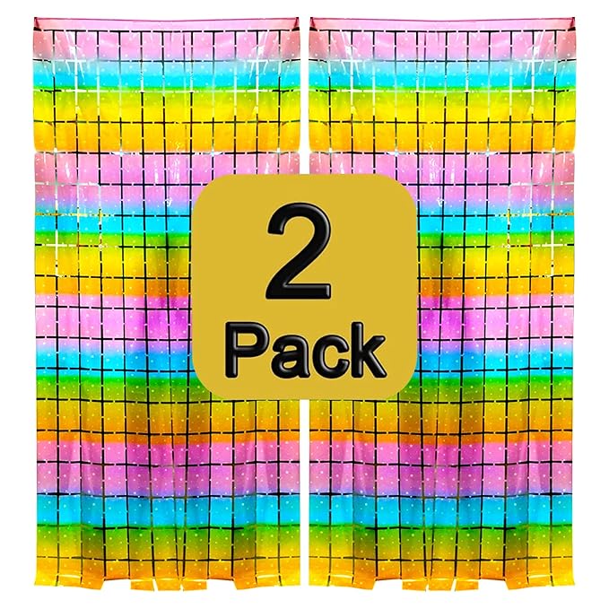 Party Propz Fringe Foil Curtains for Birthday Decorations - 2Pcs Multicolour Pack Backdrop for Decoration, Rainbow Curtains, Background for Happy Bday s s Kids, Unicorn Theme Party,Baby Shower