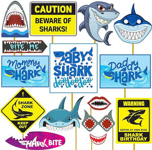 Party Propz Baby Shark Theme Birthday Decorations -15Pcs Baby Shark Theme Photo Booth Props Set - Baby Shark Party Supplies for - Kids Theme Parties- Shark Theme Birthday Decorations