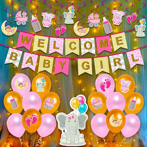 Party Propz Welcome Home Baby Decoration Kit Balloon, Cardstock, Paper Banner with Fairy Lights / Welcome / Birthday Supplies (Banner, Foil curtain, Light) - 66 Pieces