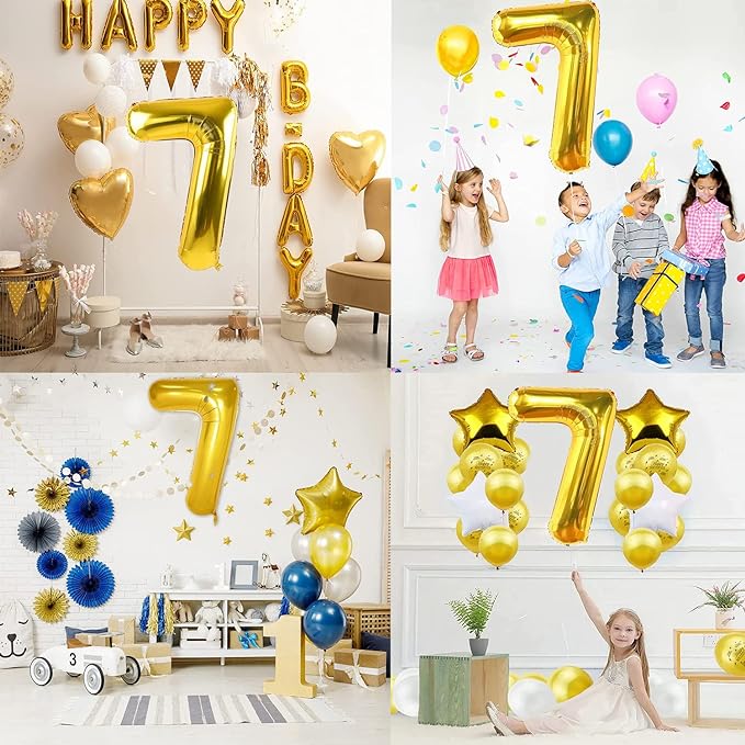 Party Propz Number 7 Foil Balloon - 32 Inch gold Foil Balloon for Birthday Decoration items | Anniversary Decoration items | Balloon Decoration | Number Balloons for Party