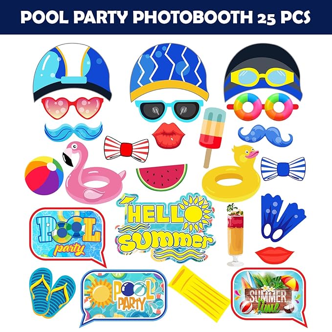 Party Propz Pool Party Props Combo- Pack of 25pcs | Summer Pool Party Props | Beach Theme Decoration Items | Summer Theme Decoration Items | Swimming Pool Decoration Items | Pool Party Decoration Kit