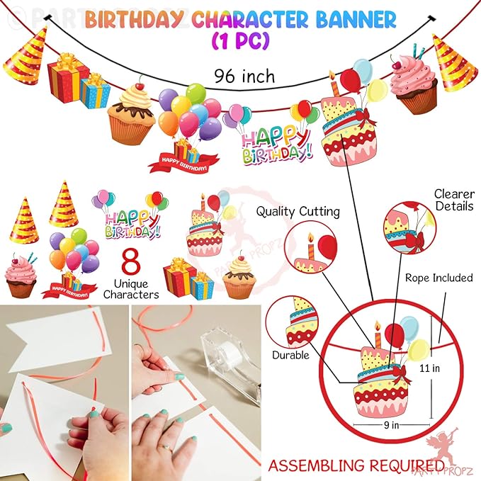 Party Propz 1Pc Happy Birthday Character Banner for Birthday Decoration / Adults Birthday / Kids Birthday Multicolor