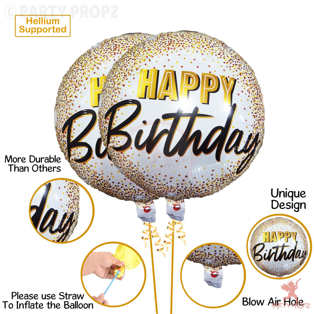 Party Propz Foil Ballons for Birthday Decorations Items - Set of 7 Pcs, Birthday Balloons for Decoration | Printed Foil Balloons with Golden Confetti Balloons | Happy Birthday Decoration for Girls