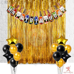 Party Propz 17Pcs Birthday Decoration Combo For Happy Birthday Banner (cardstock), Golden Foil Curtain, Party Supplies For Husband,Wife,Girlfriend