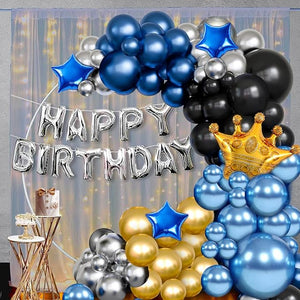 Party Propz Birthday Decoration Items - 50 Pcs, Birthday Decoration Items For Husband | Blue Happy Birthday Decorations For Boys | Birthday Decoration Kit With Lights, Net Curtain