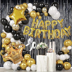 Party Propz Multicolor Birthday Decoration Items- 56Pcs | Happy Birthday Decoration Kit | Golden Happy Birthday Foil Balloon | Happy Birthday Banner (cardstock) | Foil Curtain for Decoration