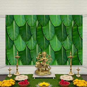 Party Propz Banana Leaf Curtain Backdrop Decoration - (8*5ft) Backdrop for Pooja Decoration | Banana Leaf Backdrop Decoration | Backdrop Cloth for Decoration | Traditional Background for All Festival