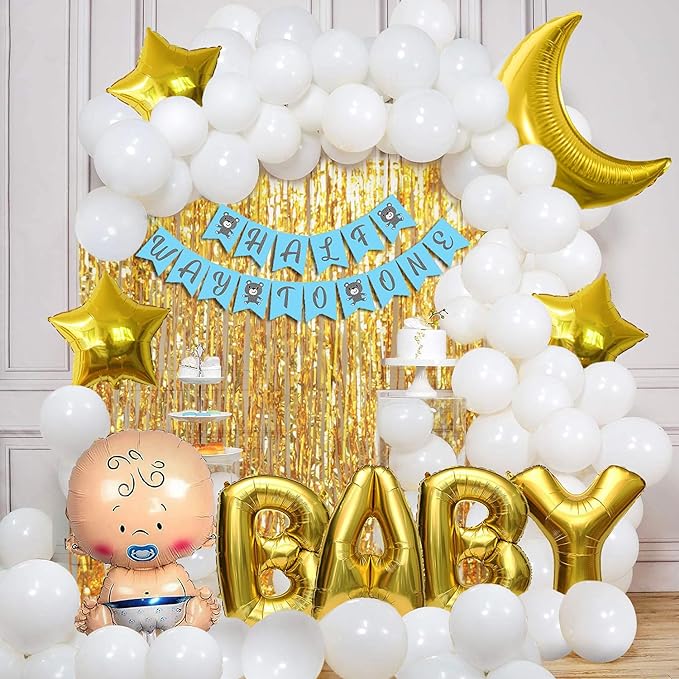 Party Propz Half Birthday Decoration Combo - 59Pcs Items Set For Half Year Birthday Decorations - 1/2 Birthday Decorations For -6 Month Birthday Decoration- Half Way To One