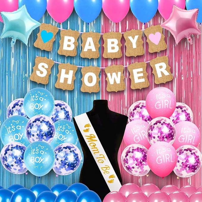 Party Propz Baby Shower Decoration Items - Combo of 48 Pcs | Baby Shower Decorations | Mom To Be Decoration Items Set | Baby Shower Banner(cardstock) | Mom To Be Sash, Baby Shower Balloons