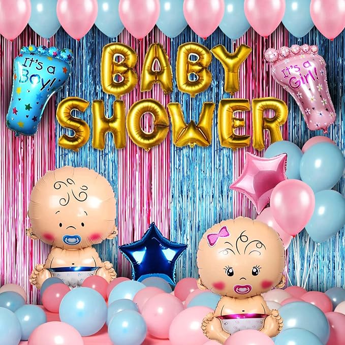 Party Propz Baby Shower Combo Decorations Set - 30Pcs Baby Shower Balloon, Latex, Star Foil Balloon With Foil Curtain for Maternity, Pregnancy Photoshoot Material Items Supplies (color Multi)