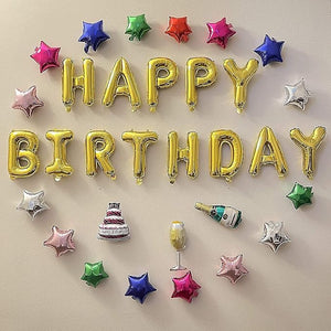 Party Propz Happy Birthday Decoration Kit -20Pcs Golden HBD Foil Balloon with Foil Ballons Birthday Decorations Items for Bday Lights Combo Pack Set, Husband,Wife, First, 2nd,30th,40th Theme