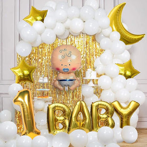 Party Propz 1st Birthday Decoration for Baby Boy Happy Birthday Foil Balloon, Metallic Balloons Combo 59Pcs for Boys Birthday Party Supplies