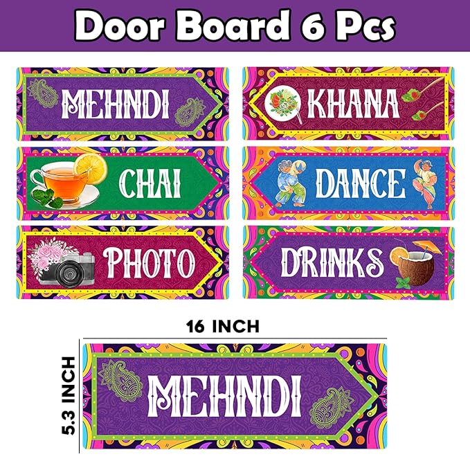 Party Propz Cardstock Wedding Door Decoration, 6Pcs Wedding Party Door Board, Door Board Decoration For Mehendi Ceremony, Haldi Ceremony Decoration, Wedding Decoration Items