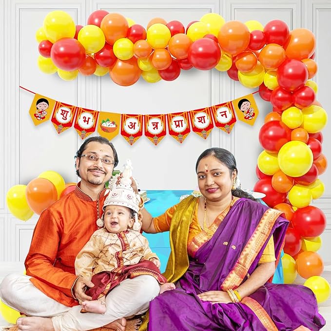 Party Propz Annaprasana Decoration Item - 51Pcs Annaprashan/Baptism Ceremony Decoration|Annaprasana Decoration Items|Rice Ceremony Decorations Items|Traditional Subh Annaprashan Banner (Cardstock)