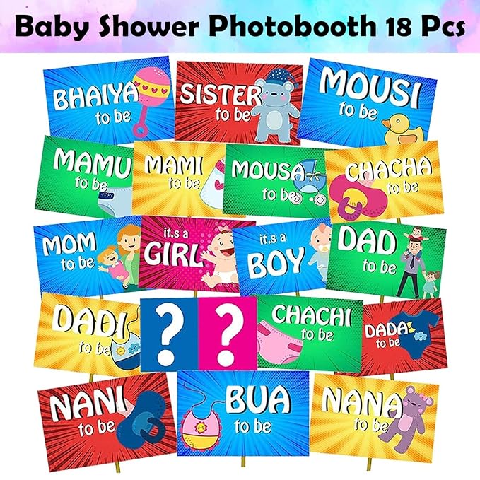 Party Propz Baby Shower Props for Photoshoot, Photo Booth, Decorations 18Pcs, Sticks Attached for Mom to Be Shoot, Maternity Shoot, Photography Or Pregnancy Favors for Babyshower Items,Prop Materials