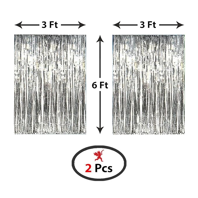 Party Propz ™ Set of 2 Metallic Silver Foil Curtain Fringe Party Decoration Door Curtains, 3 x 6 Feet