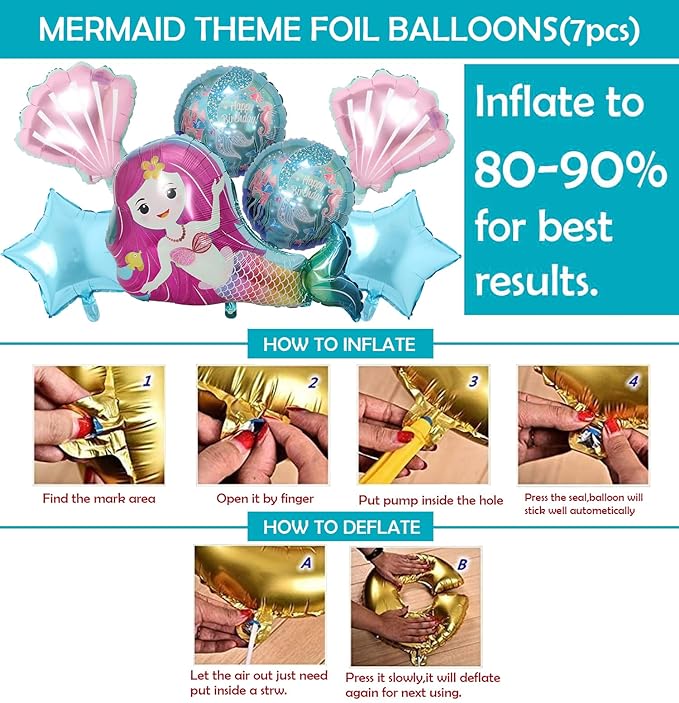 Party Propz Mermaid Foil Balloons-Set Of 7 Pcs Foil Balloons For Birthday Decorations|Mermaid Theme Foil Balloons For Decoration|Birthday Decorations|Birthday Decorations For Girls,Multicolor