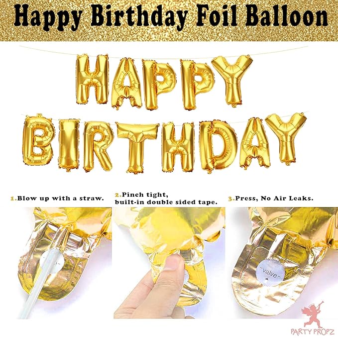 Party Propz Happy Birthday Decoration For Husband Kit Combo Set - 44pcs Birthday Foil balloon Golden Pennant Metallic Confetti Balloons With Star Foil Balloon - Happy Birthday Decorations Items