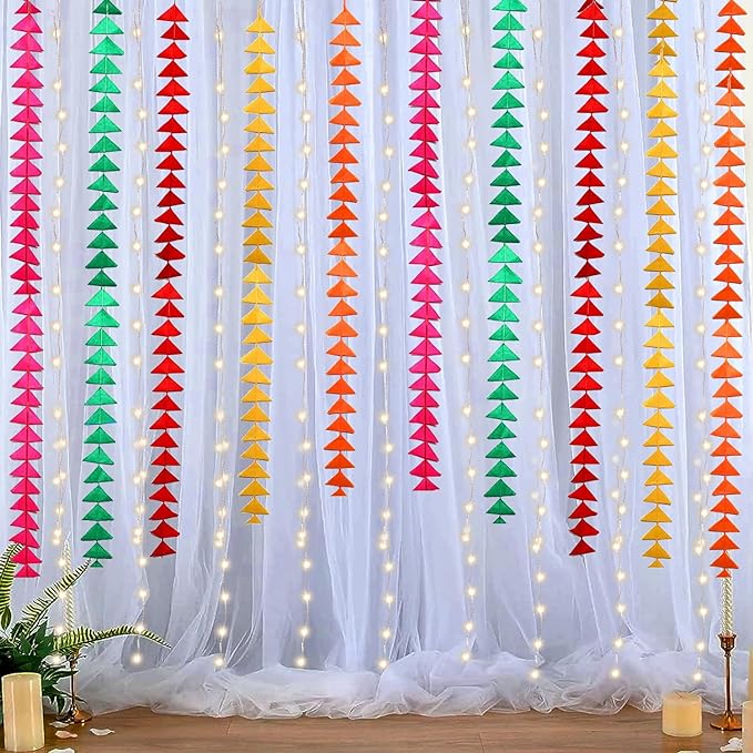 Party Propz Triangle Hanging for Home Decoration - 13 Pcs Backdrop Cloth for Decoration | Background Decoration Cloth | White Backdrop Cloth for Decoration | White Net Curtain for Birthday Decoration