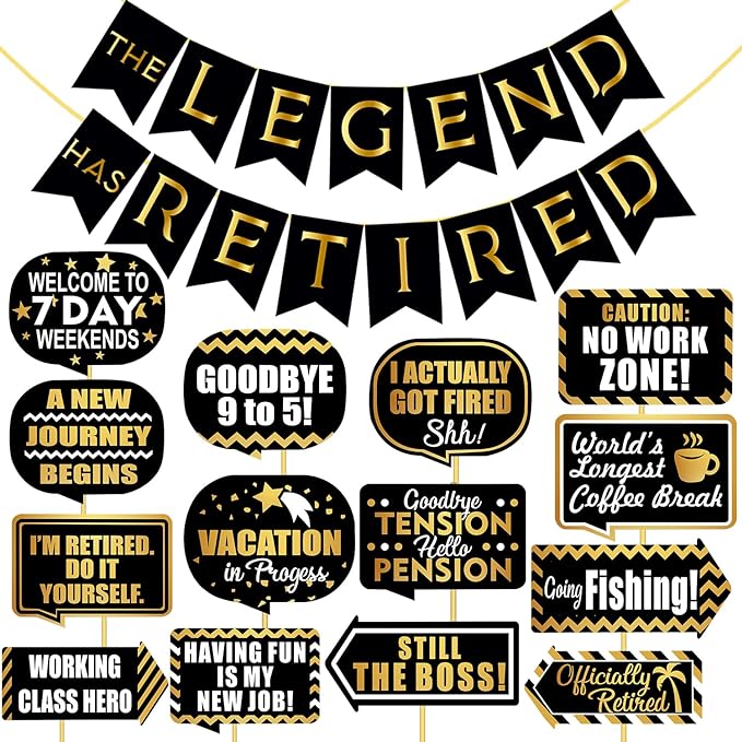 Party Propz Retirement Party Decorations - 16Pcs Happy Retirement Decoration for Men | The Legend Has Retired Banner (Cardstock) | Retirement Party Props | Retirement Party Decorations for Dad ,Mom