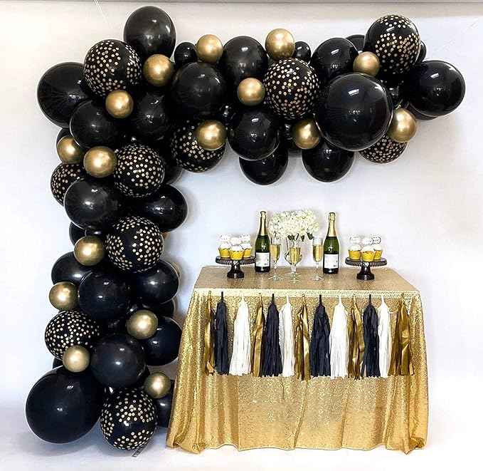 Party Propz Black And Golden 30Th, 40Th, 50Th, 60Th Birthday Rubber Balloons Garland Arch Kit Decorations Set - 91 Pieces(Multi Color)