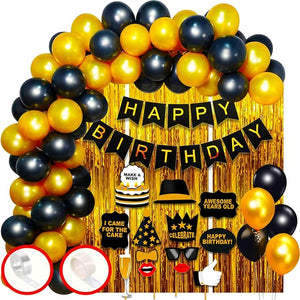 Party Propz Cardstock Birthday Decoration Items-69 Pcs,Happy Birthday Decoration|Birthday Decoration Items For Husband,Wife|Women,Men Birthday Decoration Items|Golden,Black Birthday Decorations Kit