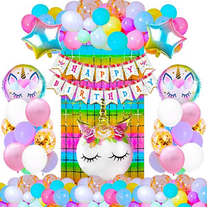 Party Propz Unicorn Theme Birthday Decorations Kit-Cute 49 Pcs|Unicorn Foil Balloons For Happy Birthday|Unicorn Birthday Decorations For Girls|Birthday Decoration For Kids,Multicolor