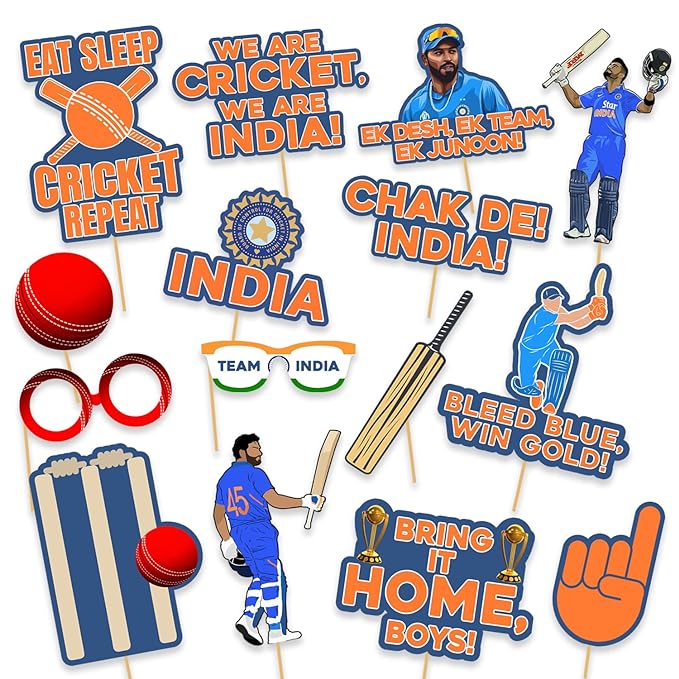 Party Propz Cricket Props for Decoration - 15pcs Cricket Photoshoot Props/Cricket Theme Props/Cricket Decoration Items/Cricket Theme Party Props/Cricket Props for Photoshoot