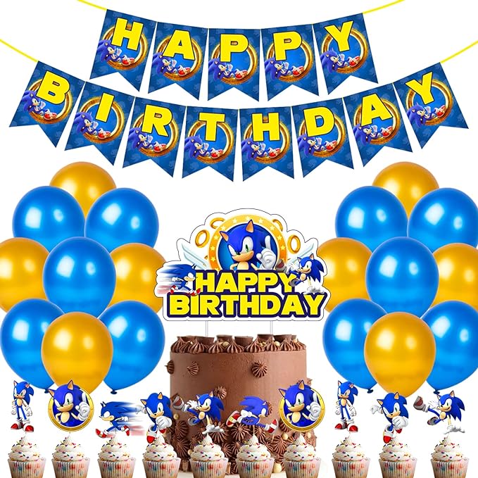 Party Propz Sonic Birthday Decorations For Boys - 52Pcs Kids Birthday Decorations For Boys