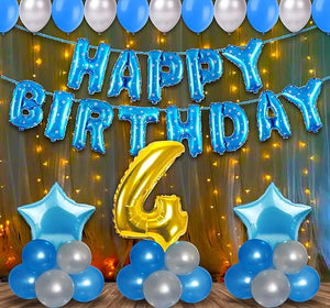 Party Propz 4th Birthday Decoration Items For Boys With Fairy Light- 55Pcs Fourth Birthday Decoration - 4th Birthday Party Decorations,Birthday Decorations kit for Boys 4th birthday/ Baby Birthday Decoration Items 4 Year / Birthday Decorations kit