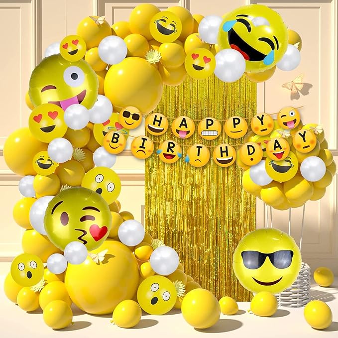 Party Propz Smiley Balloons for Birthday Decoration- Pack of 38 Pcs, Smiley Birthday Theme For Kids | Emoji Theme Birthday Decoration Kit | Happy Birthday Banner(cardstock) | Birthday Decoration Items